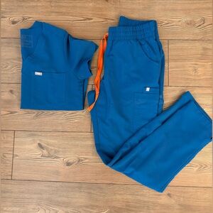 Figs Blue Joggers with Orange Drawstring